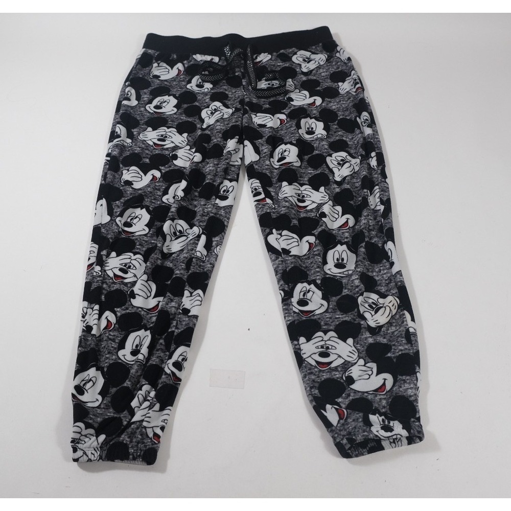 Disney Pajama Pants Womens S Grey Mickey‎ Mouse Jogger Fleece All Over Print